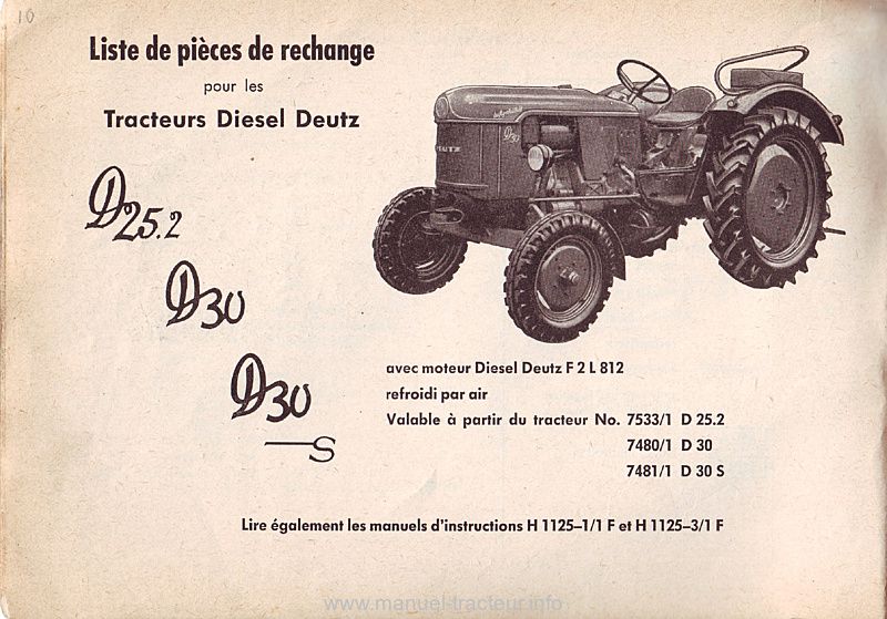 Deuxième page du Catalogue pièces rechange DEUTZ D 25.2 D 30 D30s