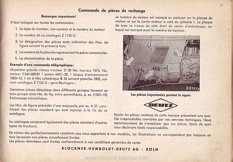 Troisième page du Catalogue pièces rechange DEUTZ D 25.2 D 30 D30s