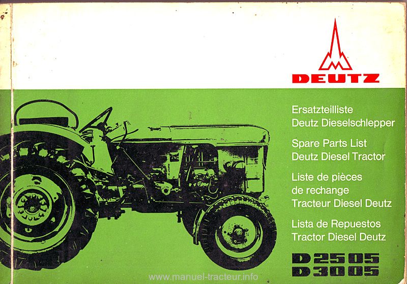 Première page du Catalogue pièces rechange DEUTZ D 2505 D 3005