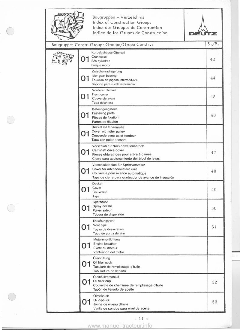 Troisième page du Catalogue de pièces détachées pour le tracteur Diesel D 6206 