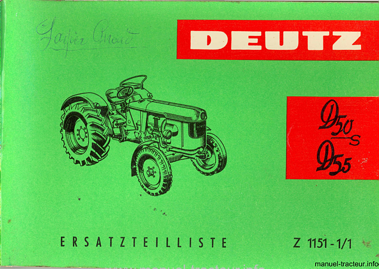 Première page du Catalogue pièces rechange DEUTZ D 50 55