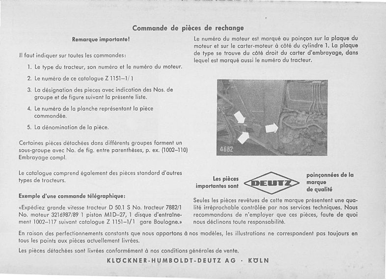 Troisième page du Catalogue pièces rechange DEUTZ D 50 55