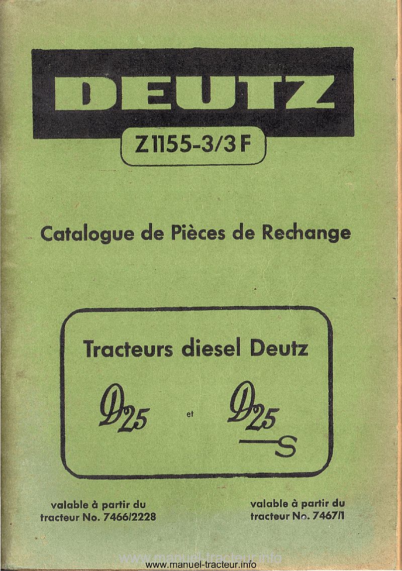 Première page du Catalogue pièces rechange DEUTZ D 25 D 25s