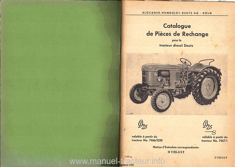 Deuxième page du Catalogue pièces rechange DEUTZ D 25 D 25s