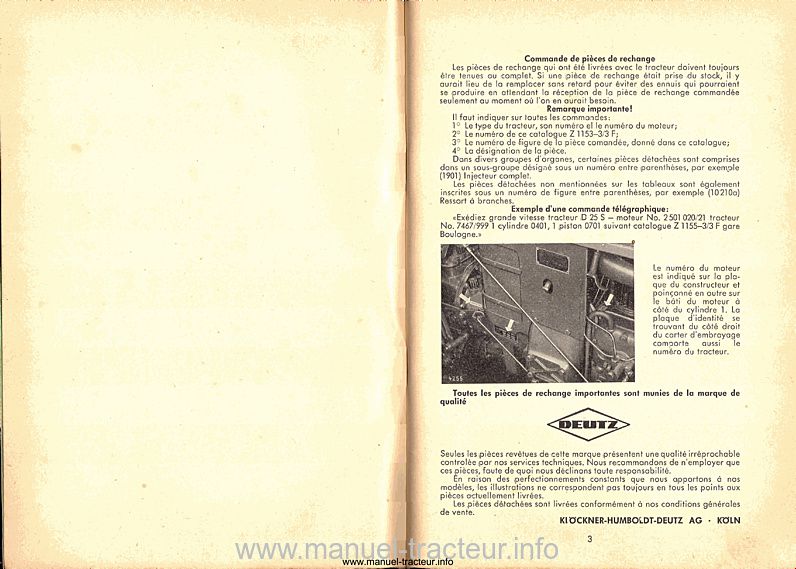 Troisième page du Catalogue pièces rechange DEUTZ D 25 D 25s