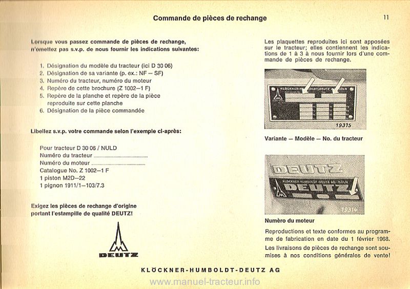 Troisième page du Catalogue pièces rechange DEUTZ D 3006