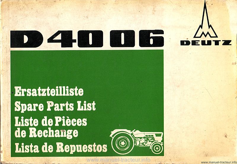 Première page du Catalogue pièces rechange DEUTZ D 4006