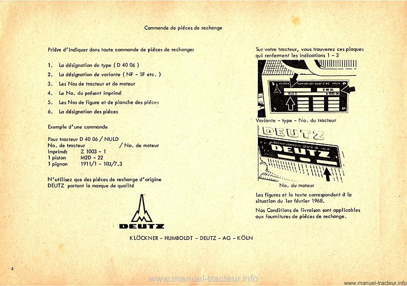 Troisième page du Catalogue pièces rechange DEUTZ D 4006