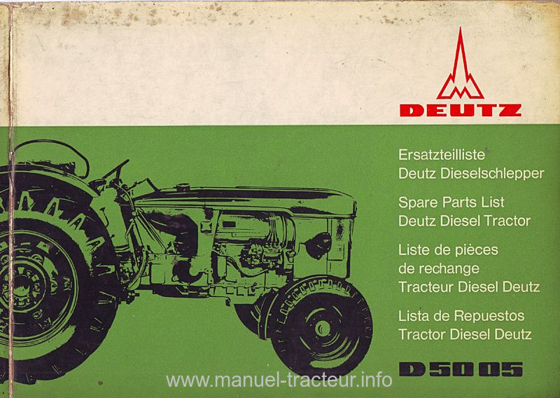 Première page du Catalogue pièces rechange DEUTZ D 5005