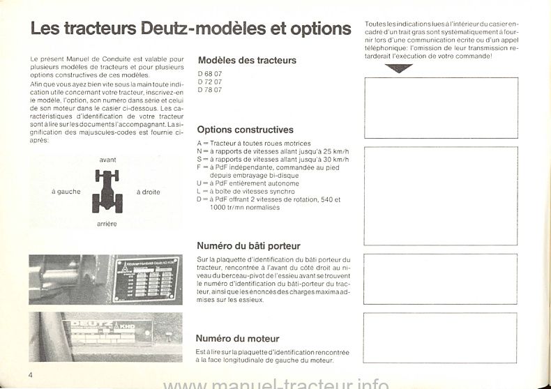 Sixième page du Manuel Instruction DEUTZ 6807 7207 7807