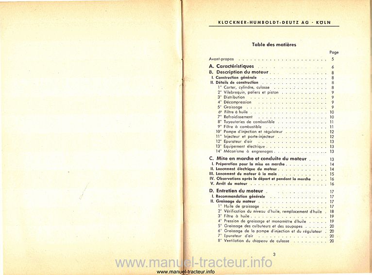 Troisième page du Manuel entretien catalogue pièces rechange moteurs DEUTZ F2L 612