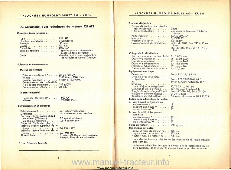 Cinquième page du Manuel entretien catalogue pièces rechange moteurs DEUTZ F2L 612