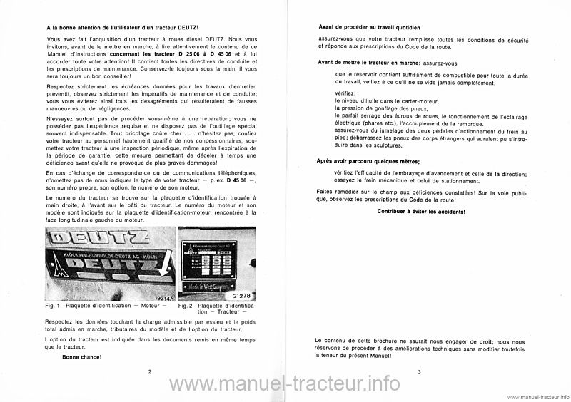 Troisième page du Livret instructions Deutz 4506