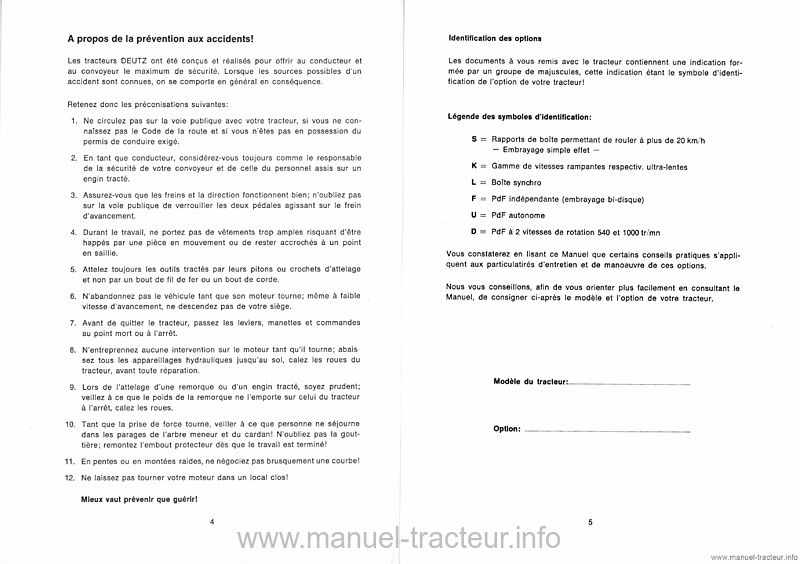 Quatrième page du Livret instructions Deutz 4506