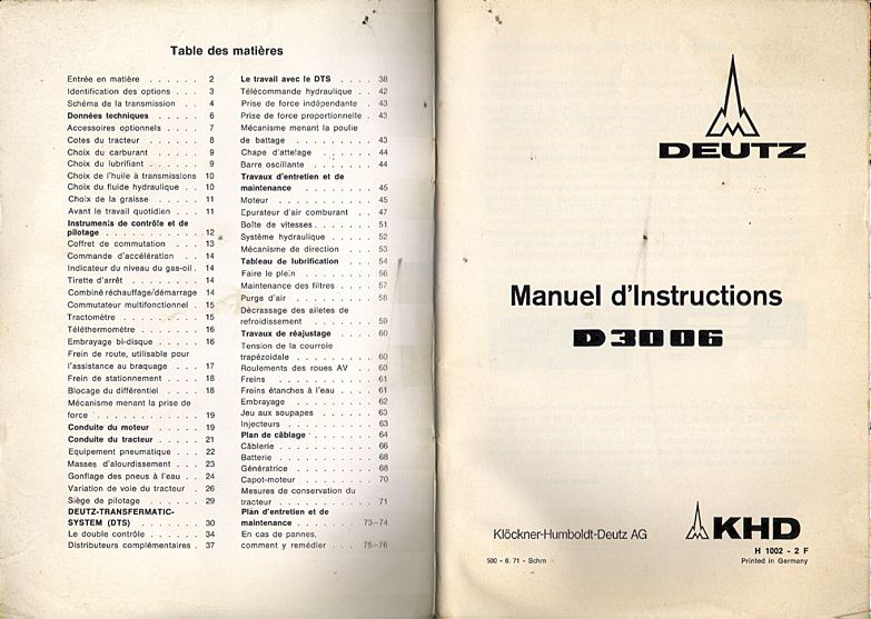 Deuxième page du Manuel instructions DEUTZ D 3006