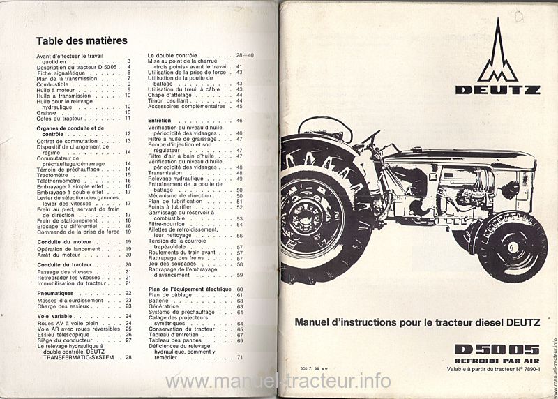 Deuxième page du Manuel Instruction DEUTZ D 5005