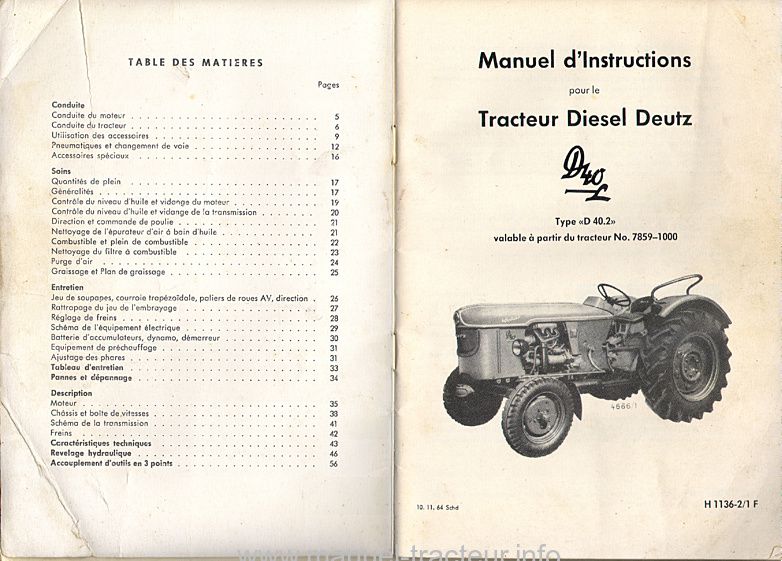 Deuxième page du Manuel instructions DEUTZ D 40 L type 40.2