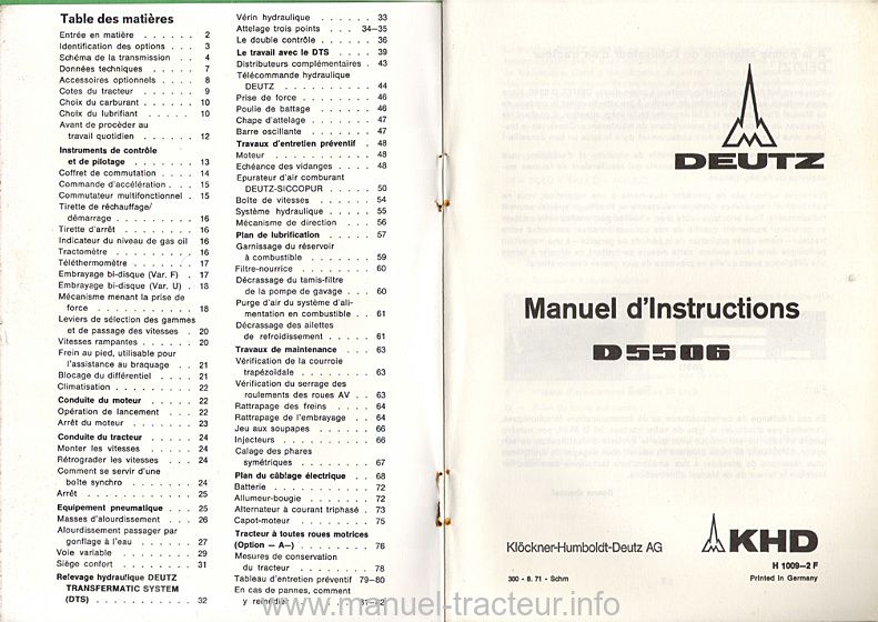 Deuxième page du Manuel entretien DEUTZ D 5506