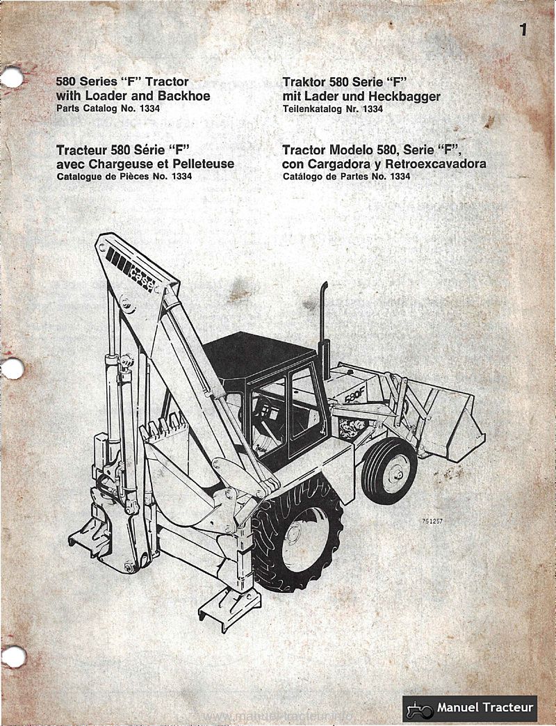 Première page du Catalogue de pièces pelleteuse CASE 580F