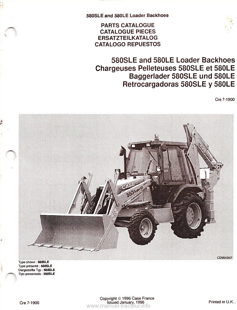 Première page du Catalogue pièces détachées CASE 580 SLE LE