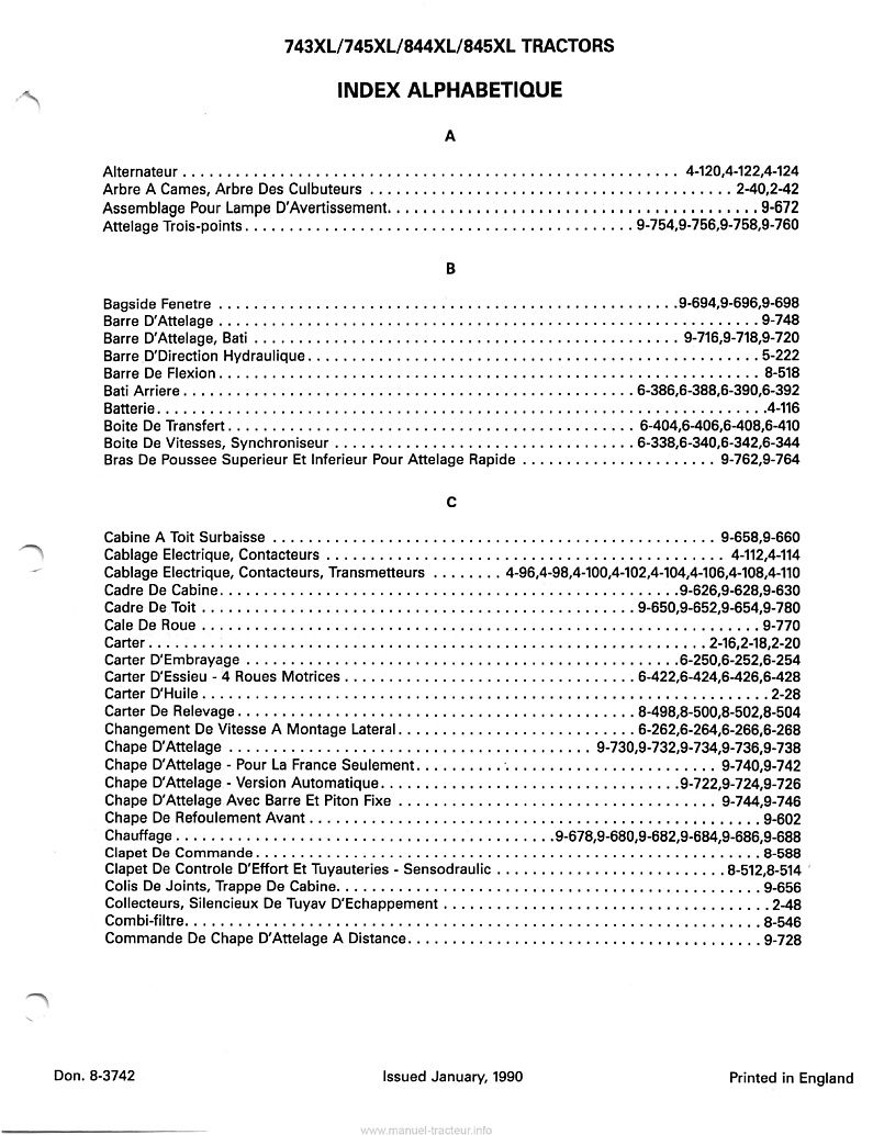 Quatrième page du Catalogue de pièces détachées IH CASE 743XL 745XL 844XL 845XL