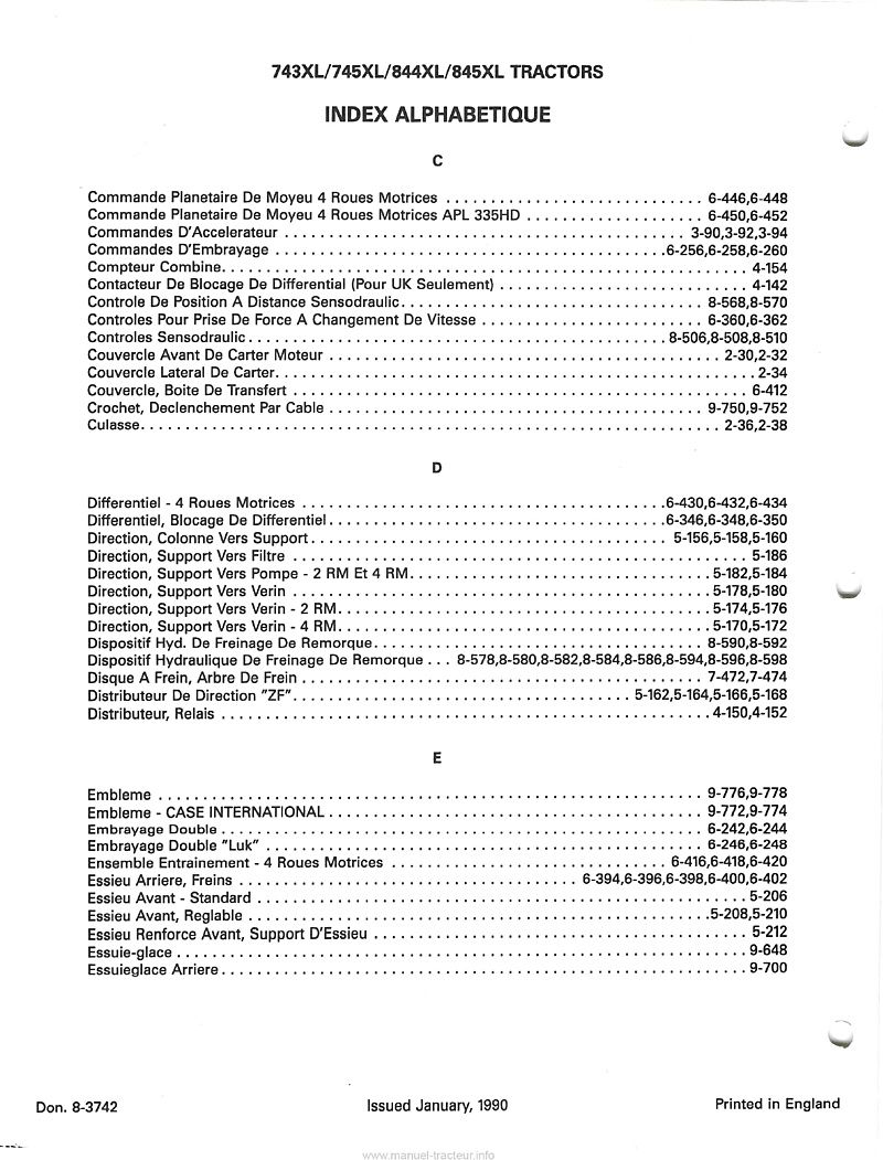 Cinquième page du Catalogue de pièces détachées IH CASE 743XL 745XL 844XL 845XL