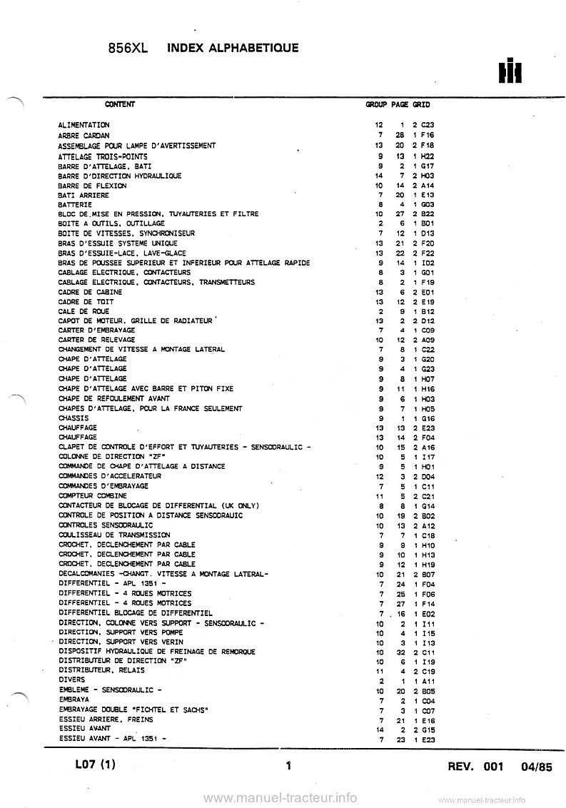 Troisième page du Catalogue pièces détachées IH CASE 856XL