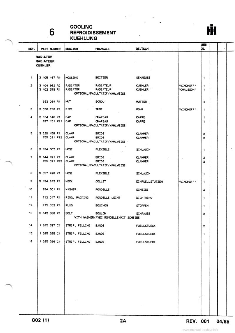 Septième page du Catalogue pièces détachées IH CASE 856XL