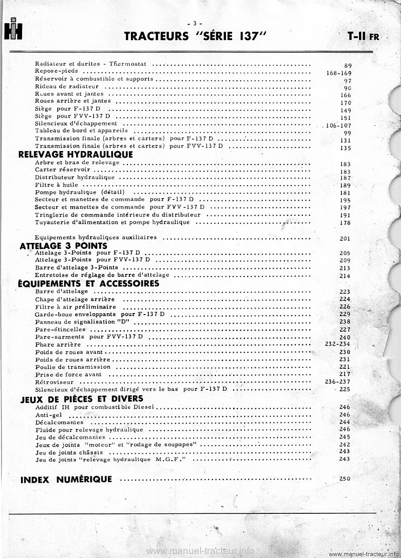 Quatrième page du Catalogue pièces FARMALL série F-137D FVV-137D