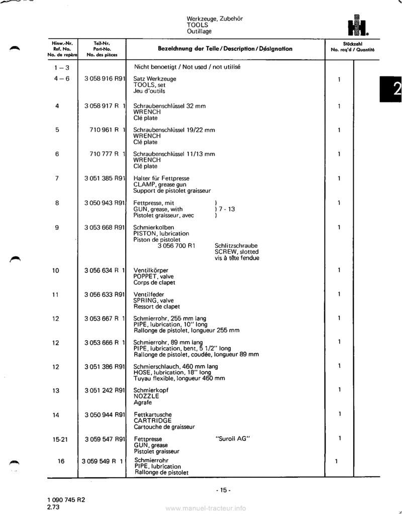 Sixième page du Catalogue de pièces détachées tracteurs IH 946 1046 1246