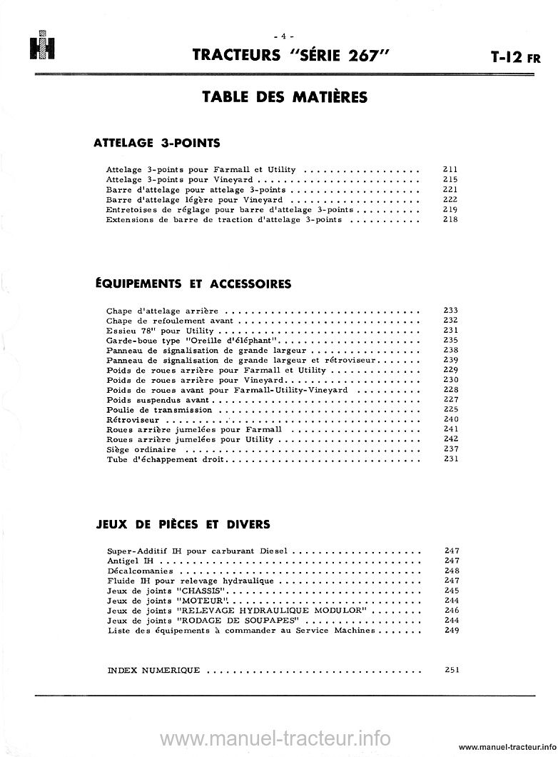 Cinquième page du Catalogue pièces FARMALL série 267