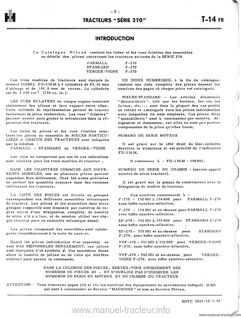 Sixième page du Catalogue pièces FARMALL série 270