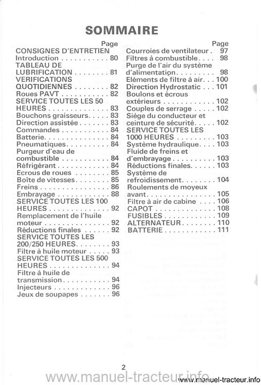 Quatrième page du Livret instructions DAVID BROWN 1190