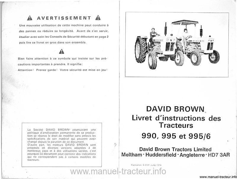 Deuxième page du Livret instructions DAVID BROWN 990 995 9956 
