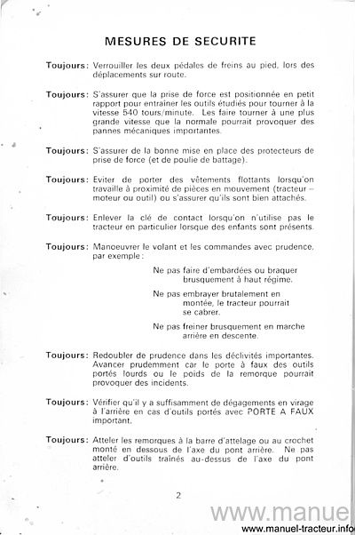 Troisième page du Livret d'instructions tracteurs David Brown 990, 995 et 995/6 