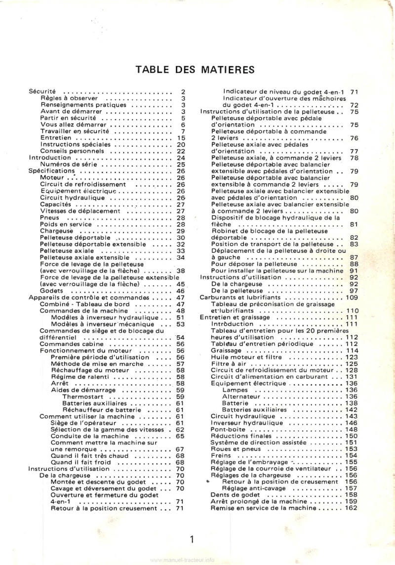 Page 1 du sommaire - Livret entretien chargeuse pelleteuse Case 580F