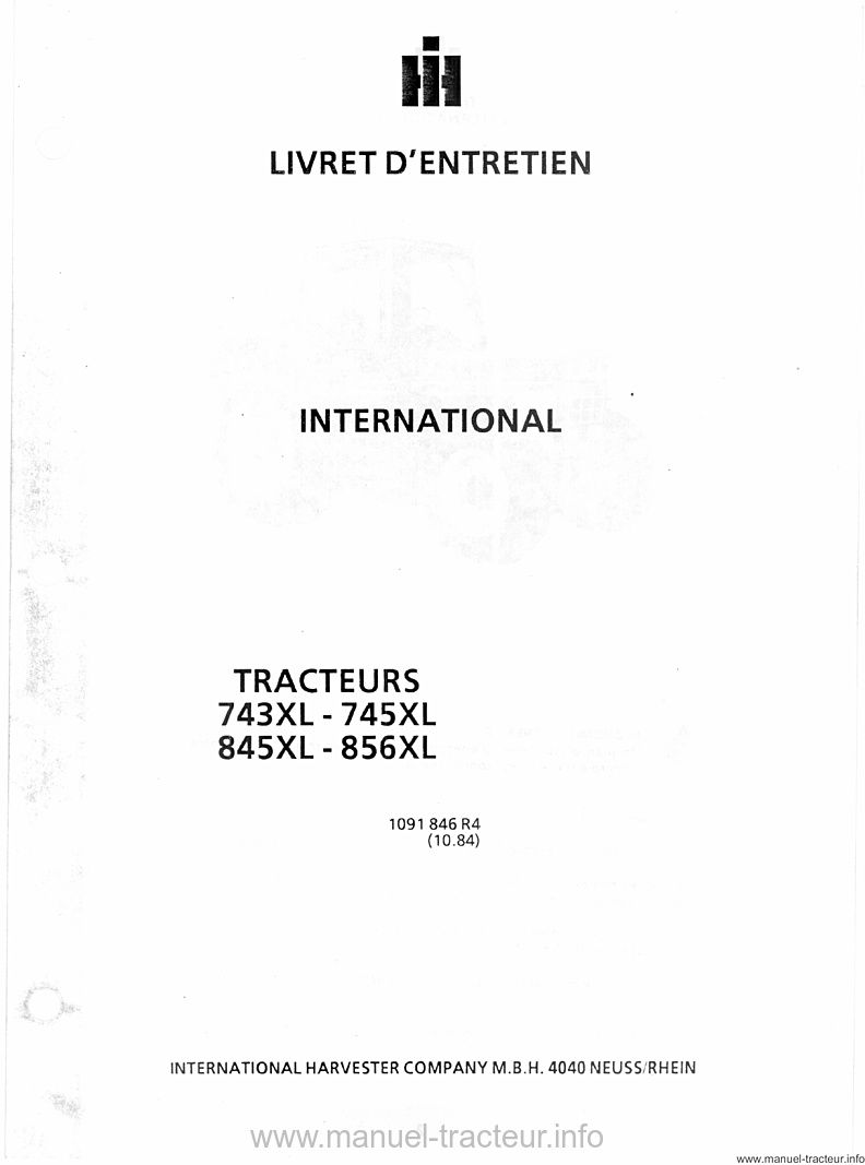 Deuxième page du Livret entretien INTERNATIONAL IH CASE 743XL 745XL 845XL 856XL