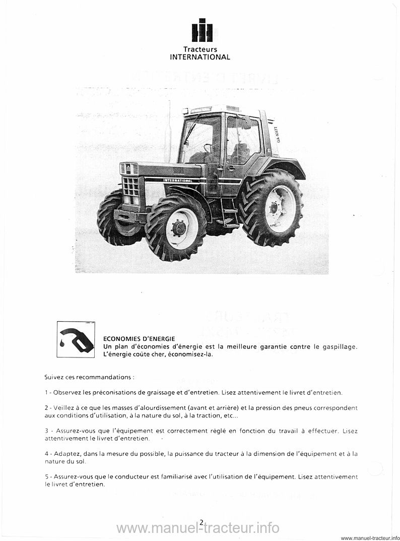 Troisième page du Livret entretien INTERNATIONAL IH CASE 743XL 745XL 845XL 856XL