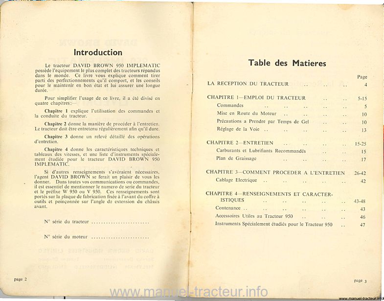 Troisième page du Livret d'instructions tracteurs David Brown 950 Implematic / LiveDrive