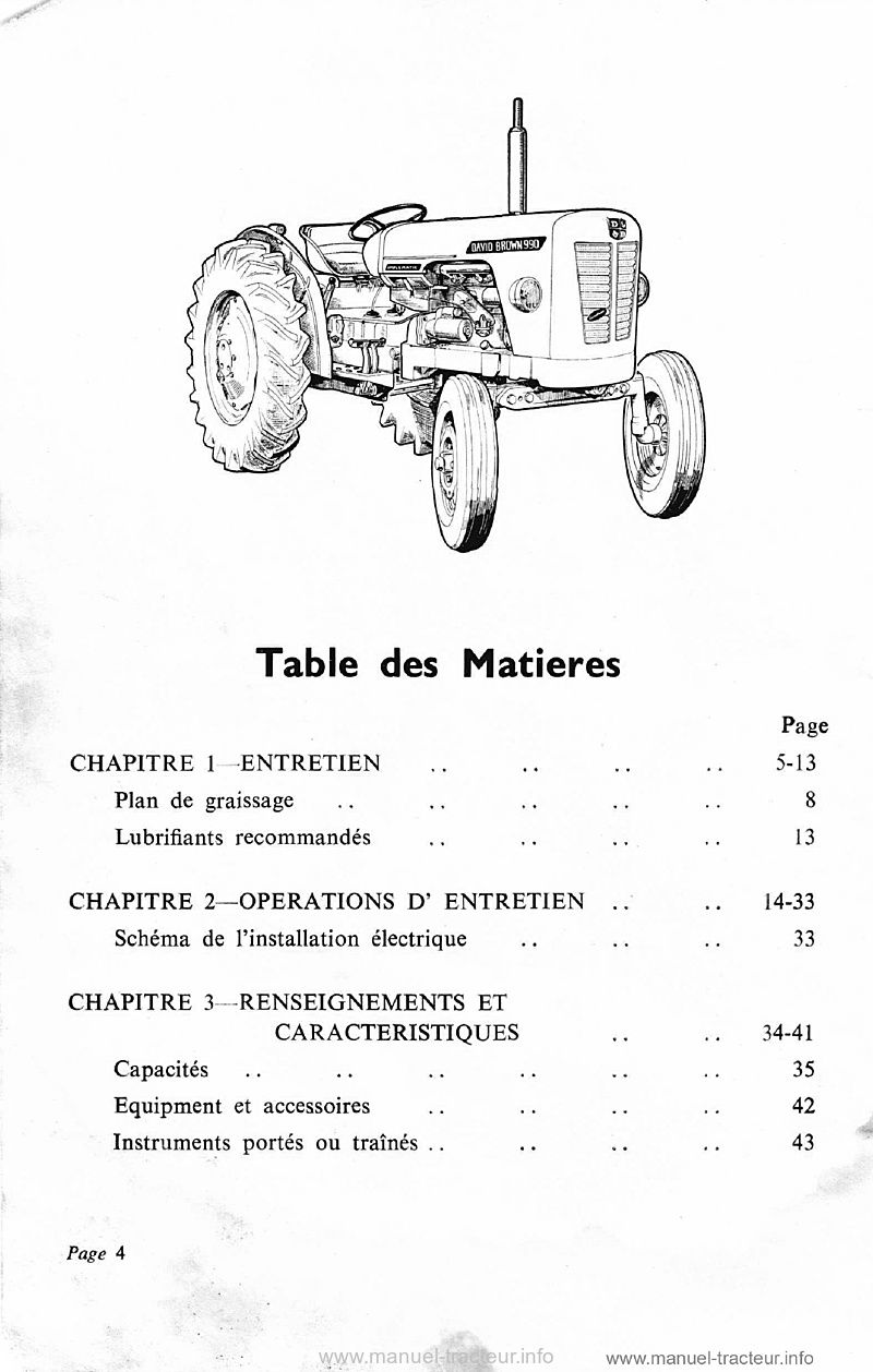 Quatrième page du Livret entretien David Brown 990 950 880 850