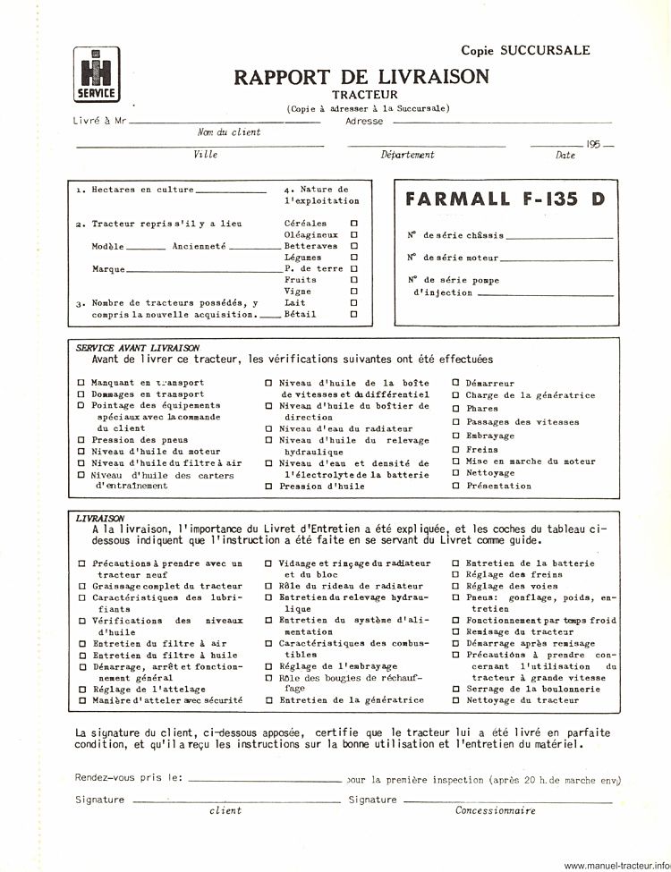 Cinquième page du Livret entretien FARMALL F-135-D