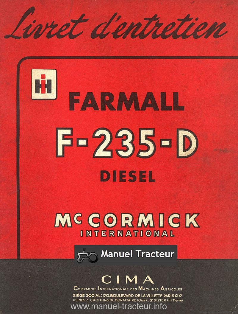 Première page du Livret entretien FARMALL F-235-D