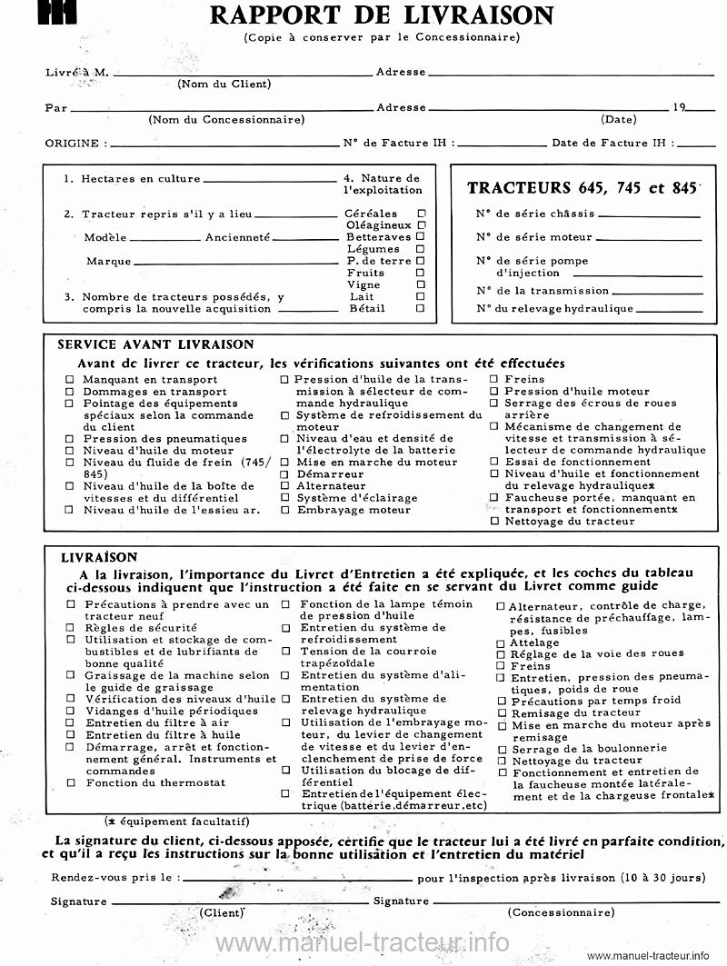 Quatrième page du Livret entretien IH 645 745 845