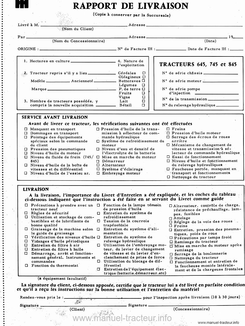 Sixième page du Livret entretien IH 645 745 845