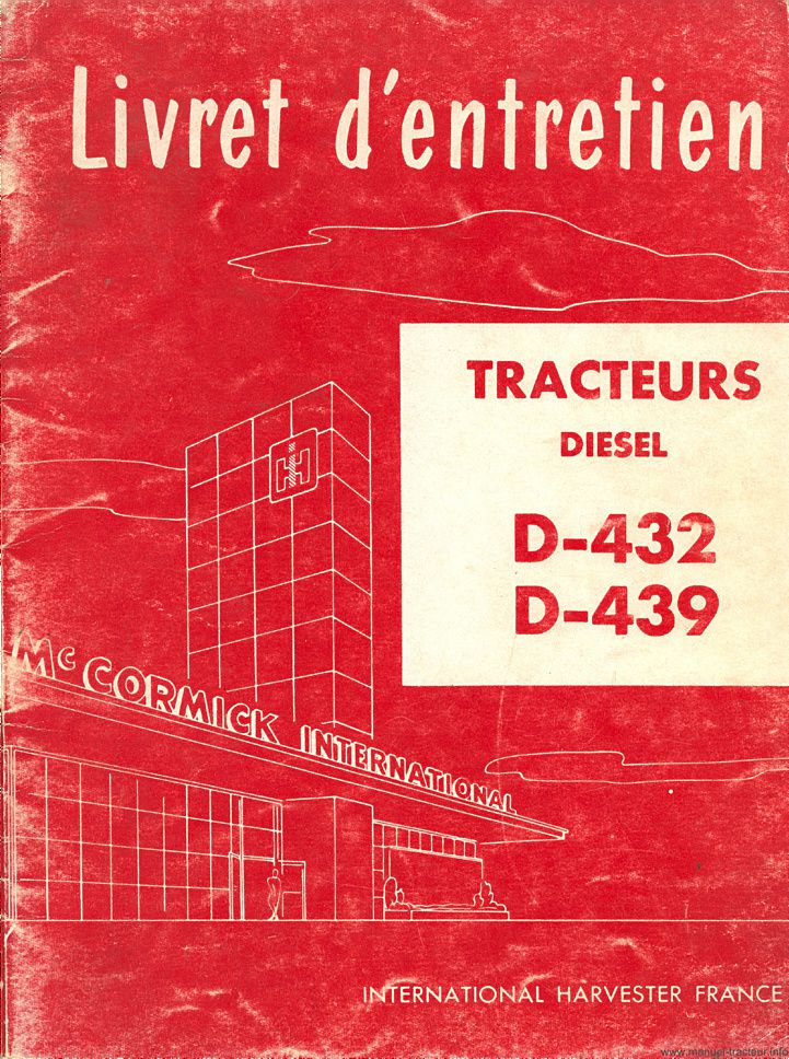 Première page du Livret entretien IH D-432 D-439