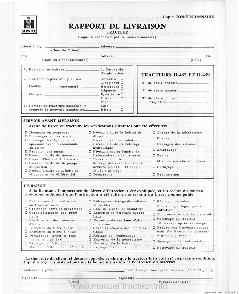 Quatrième page du Livret entretien IH D-432 D-439