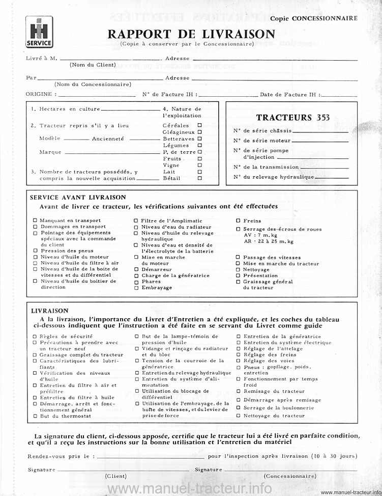 Quatrième page du Livret entretien IH 353