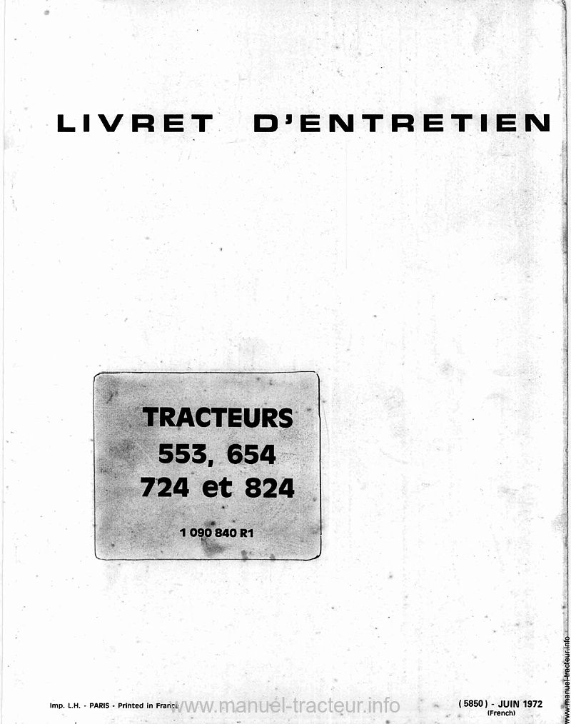 Deuxième page du Livret entretien IH INTERNATIONAL 553 654 724 824