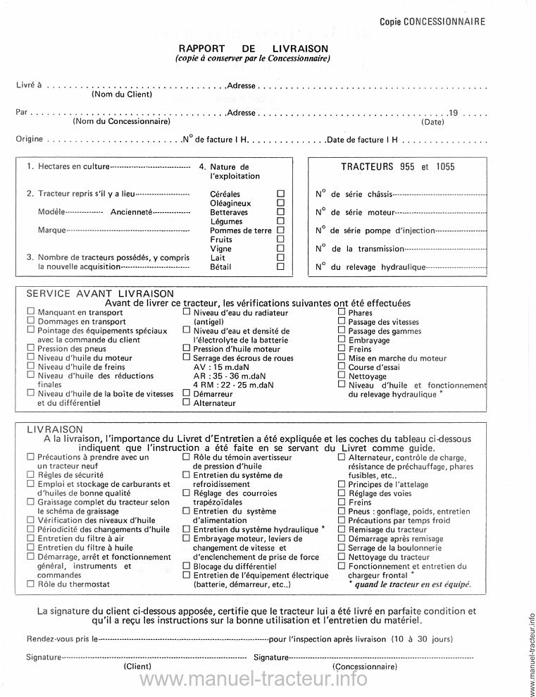 Sixième page du Livret entretien INTERNATIONAL 955 1055