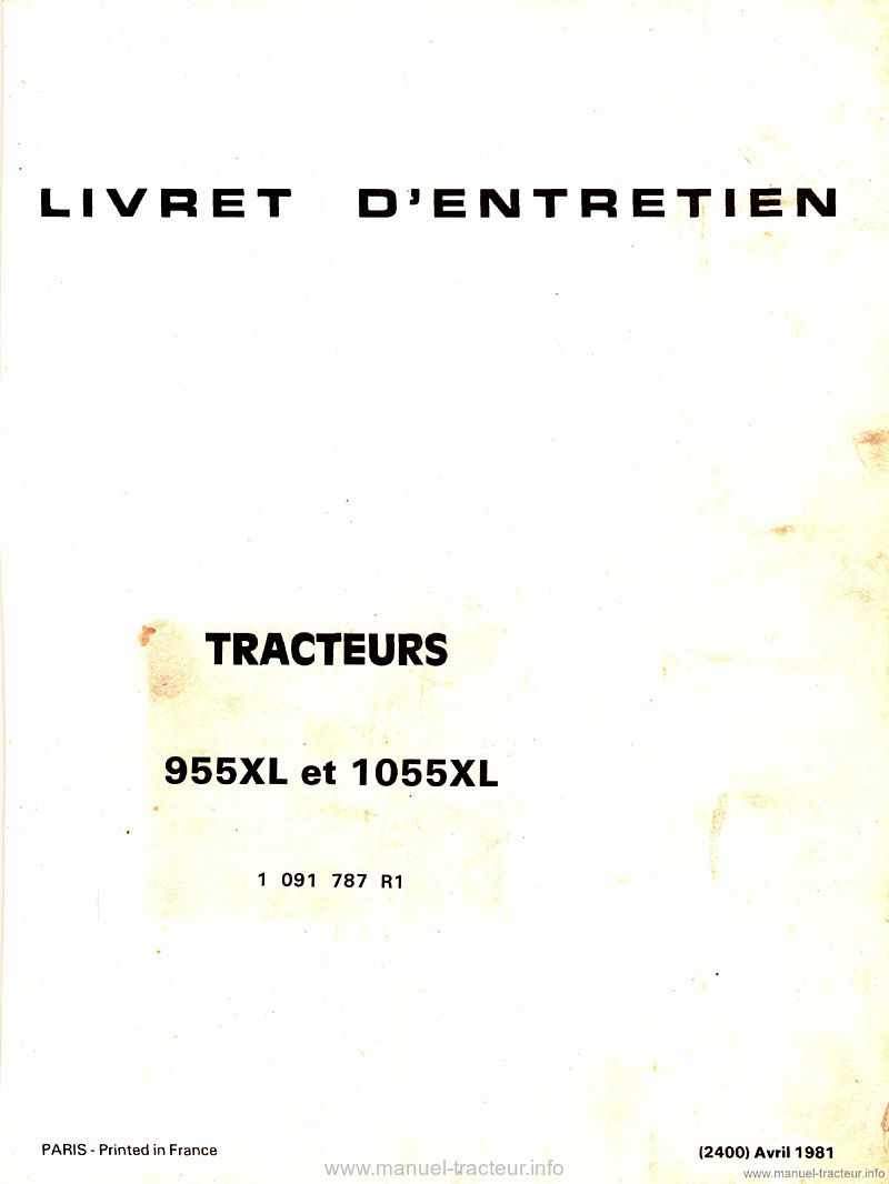 Deuxième page du Livret entretien IH 955XL 1055XL